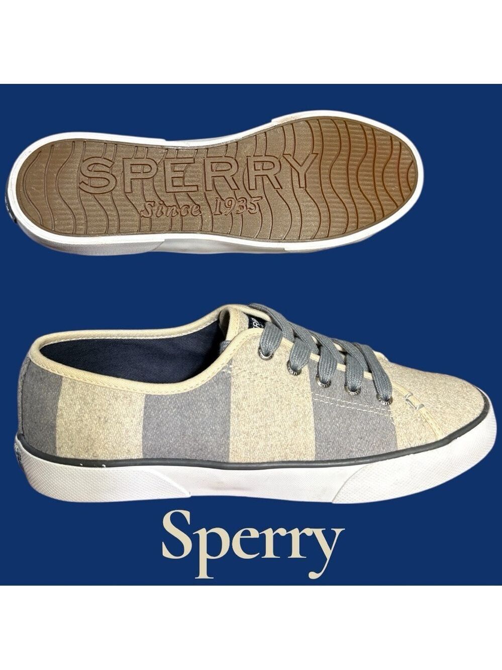 Sperry Pier View Gray/Cream Wool Lace-Up Top sider/Sneakers. Women’s 8 NEW!